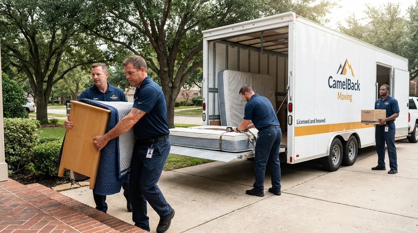 Crew loading residential truck for cross-state move from Weaver, AL